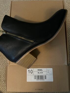 rebels Black Block Heel Ankle Boot with Side Zip